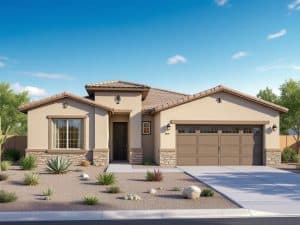 New residential home in Mesquite, NV featuring quality construction, smart design, and desert landscaping, representing Legacy Homes and Penny Walton's commitment to local craftsmanship.